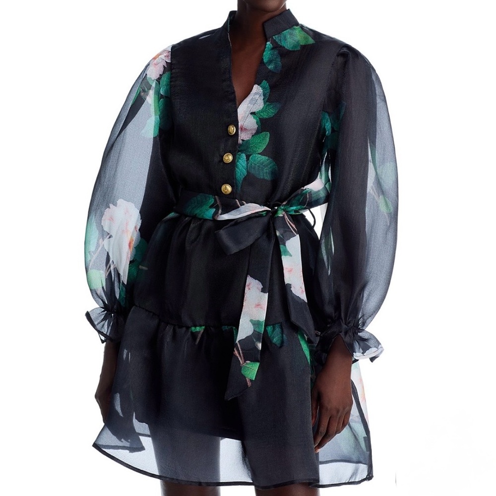 Chic Black Floral Long Sleeve Dress
